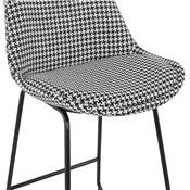 Tabouret de bar design 'GUSTO' en tissu pied de poule avec pieds tréteaux en métal noir dossier haut