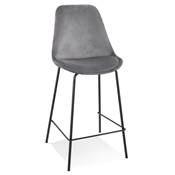 Tabouret de snack mi-hauteur boroque 'KESKI MINI' en velours gris 4 pieds en métal noir dossier haut
