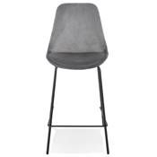 Tabouret de snack mi-hauteur boroque 'KESKI MINI' en velours gris 4 pieds en métal noir dossier haut