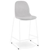 Tabouret de snack mi-hauteur empilable 'VERK MINI' tissu gris 4 pieds métal blanc dossier haut