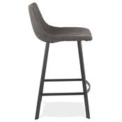 Tabouret de snack mi-hauteur 'KAFTY MINI' en microfibre grise 4 pieds en métal noir dossier haut