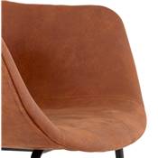 Tabouret snack mi-hauteur accoudoirs 'CARINO MINI' microfibre marron 4 pieds métal noir dossier haut
