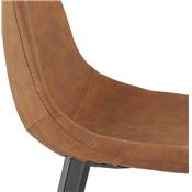 Tabouret de bar design 'KAFTY MINI' en microfibre marron avec 4 pieds en métal noir dossier haut