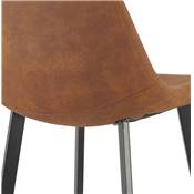 Tabouret de bar design 'KAFTY MINI' en microfibre marron avec 4 pieds en métal noir dossier haut