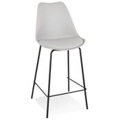 Tabouret snack mi-hauteur design 'KESKI MINI' gris 4 pieds et repose pieds métal noir dossier haut