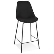 Tabouret de snack mi-hauteur 'KESKI MINI' tissu noir 4 pieds et repose pieds métal noir dossier haut