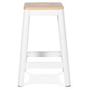 Tabouret de snack mi-hauteur style industriel carré 'FABBRICA MINI' assise bois 4 pieds métal blanc