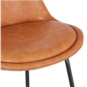 Tabouret de snack mi-hauteur GUSTO MINI' marron pieds tréteaux repose pieds métal noir dossier haut