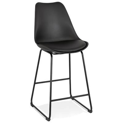 Tabouret de snack mi-hauteur 'GUSTO MINI' pieds tréteaux et repose pieds métal noir dossier haut