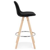 Tabouret snack mi-hauteur scandinave 'CIRCLE MINI' velours noir 4 pieds bois et chromé dossier haut