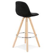 Tabouret snack mi-hauteur scandinave 'CIRCLE MINI' velours noir 4 pieds bois et chromé dossier haut