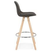 Tabouret snack mi-hauteur scandinave 'CIRCLE MINI' microfibre grise 4 pieds bois chromé dossier haut