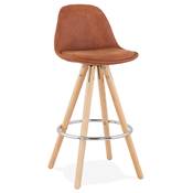 Tabouret de snack mi-hauteur scandinave 'CIRCLE MINI' microfibre marron 4 pieds bois dossier haut
