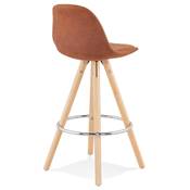 Tabouret de snack mi-hauteur scandinave 'CIRCLE MINI' microfibre marron 4 pieds bois dossier haut