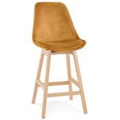 Tabouret de snack mi-hauteur scandinave 'CHAIRMAN MINI' velours moutarde 4 pieds bois dossier haut