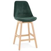Tabouret de snack mi-hauteur scandinave 'CHAIRMAN MINI' velours vert 4 pieds bois dossier haut