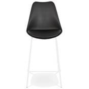 Tabouret de snack mi-hauteur 'KESKI MINI' noir 4 pieds et repose pieds en métal blanc dossier haut