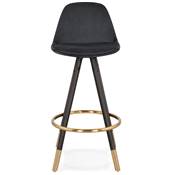 Tabouret snack mi-hauteur 'MODEN MINI' velours noir 4 pieds bois noir pieds métal doré dossier haut