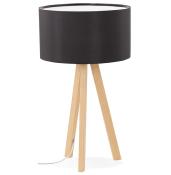 Lampe à poser scandinave trépied 'Stätiv' abat-jour noir 3 pieds en bois naturel