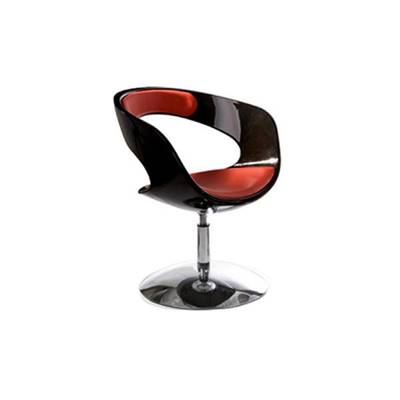 Fauteuil design 'Neptune' pivotant rouge et noir pied central en métal chromé