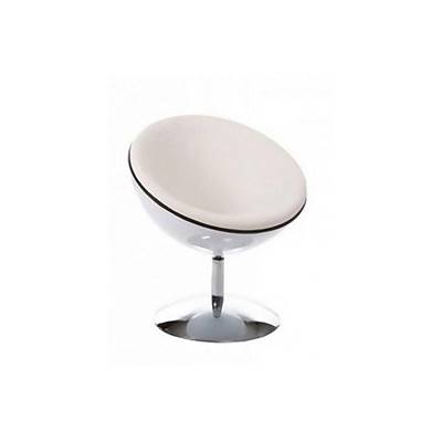 Fauteuil design rond 'Sphere' pivotant blanc pied central en métal chromé