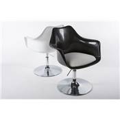 Chaise design à accoudoirs ‘Tulipe’ pivotante noire et blanche pied central en métal chromé