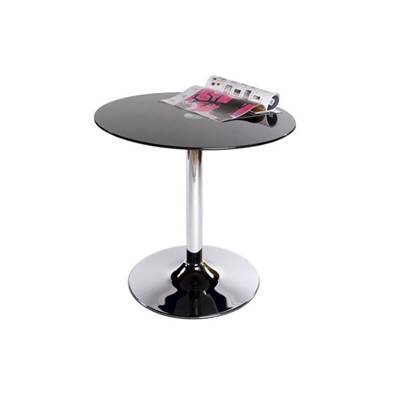 Table basse design ronde 'Pub' en verre noir pied central en métal chromé - Ø 70 cm