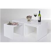 Table basse + 2 tables design d'appoint gigognes 'Shiny' blanc laqué – 90 x 50 cm