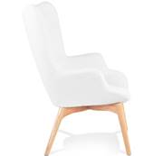 Fauteuil à oreilles capitonné design scandinave 'ELEGAN' en tissu bouclé blanc pieds en bois naturel