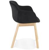 Chaise design à accoudoirs 'MAJESTY' en velours noir et 4 pieds en bois naturel