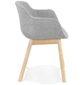 Chaise design à accoudoirs 'MAJESTY' en tissu gris clair et 4 pieds en bois naturel