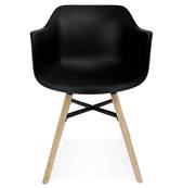 Chaise design à accoudoirs 'CONCEPT WOOD' noire avec 4 pieds en bois naturel