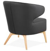 Fauteuil lounge design à accoudoirs 'COBBE' noir et pieds en bois naturel