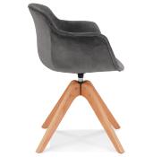 Chaise design de style scandinave à accoudoirs 'VOGAN' en velours gris avec 4 pieds en bois naturel