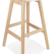 Tabouret de bar design scandinave 'Chairman' en tissu bouclé blanc avec 4 pieds en bois naturel et dossier haut