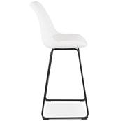 Tabouret de bar design 'GUSTO' en tissu bouclé blanc avec pieds tréteaux et repose pieds en métal noir dossier haut