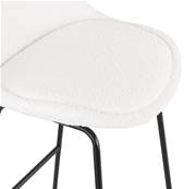 Tabouret de snack mi-hauteur design 'GUSTO MINI' en tissu bouclé blanc avec pieds tréteaux et repose pieds en métal noir dossier haut