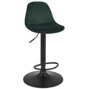 Tabouret de bar réglable 'LUSSO' pivotant velours vert pied et repose pieds métal noir dossier haut