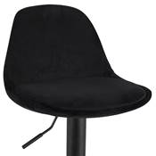 Tabouret de bar réglable 'LUSSO' pivotant velours noir pied et repose pieds métal noir dossier haut