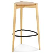 Tabouret de bar scandinave 'DRYCK' avec assise et pieds en frêne naturel repose pieds en métal noir