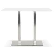 Table de bar haute design 'Tvillin' bois blanc double pied central en métal brossé – 150 x 70 cm