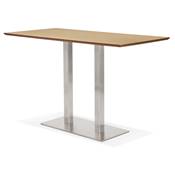Table de bar haute design 'Tvillin XL' bois naturel double pied central métal brossé – 180 x 90 cm