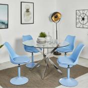 Chaise design pivotante 'Tulipe Kolor' bleue pied central - Lot de 2