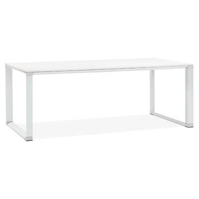 Grand bureau direction droit 'BUSINESS XL' bois blanc pieds métal blanc et chromé – 200 x 100 cm