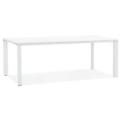 Grand bureau de direction droit 'AFER XL' bois blanc 4 pieds métal blanc et chromé – 200 x 100 cm