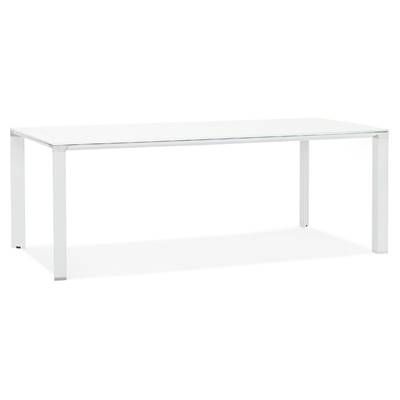 Grand bureau direction droit 'AFER GLASS XL' verre blanc pieds métal blanc et chromé – 200 x 100 cm