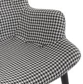 Fauteuil à oreilles design capitonné design 'ELEGAN' en tissu pied de poule pieds en bois noir