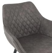 Chaise design vintage à accoudoirs 'DUCA' en microfibre gaufrée grise avec 4 pieds en métal noir