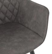 Chaise design vintage à accoudoirs 'DUCA' en microfibre gaufrée grise avec 4 pieds en métal noir