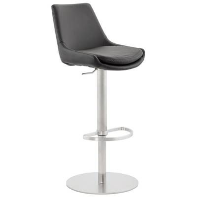 Tabouret de bar réglable design 'Kar' pivotant noir pied et repose pieds acier brossé dossier haut